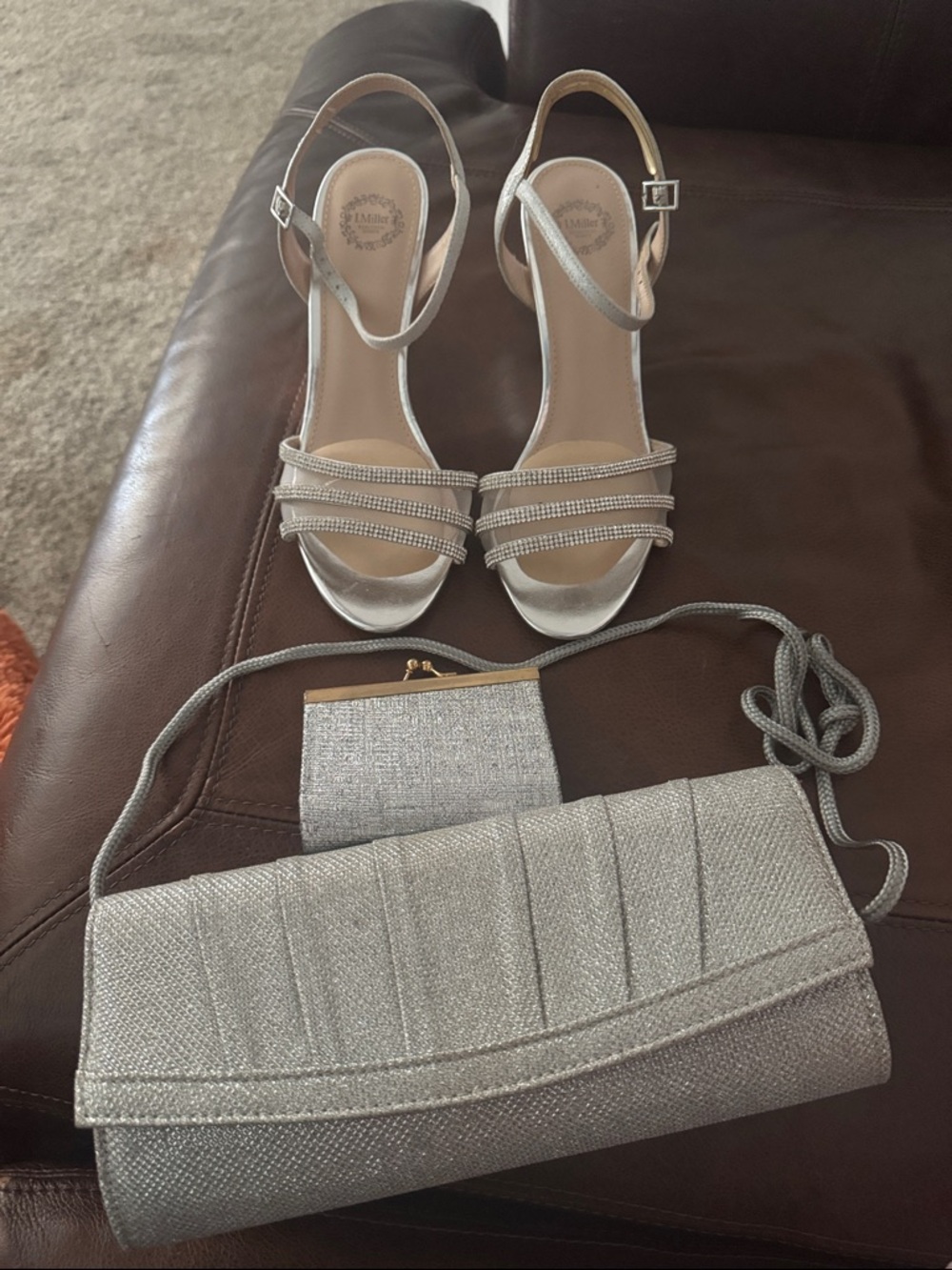 Women’s Silver Evening Sandals with Matching Clutch